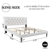 HAOARA King Size Platform Bed Frame with Upholstered Button Tufted Headboard, Mattress Foundation with Wooden Slat Support, Noise Free, No Box Spring Needed, Easy Assembly, Light Grey HAOARA