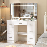 Vanity Desk with Mirror and LED Lights, 40" W Makeup Vanity Desk with 7 Drawers and Super Large Mirror, Derssing Table with 3 Color Modes and Adjustable Brightness, Modern Makeup Table Koestem