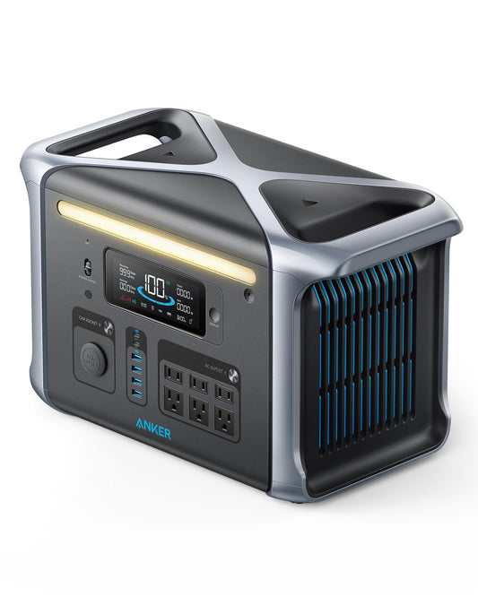 Anker 757 Portable Power Station, Powerhouse 1229Wh LiFePO4 Battery, 1500W Solar Generator with 6 AC Outlets (Solar Panel Optional), 2 USB-C Ports 100W Max, LED Light for Camping, RV, Power O - WoodArtSupply