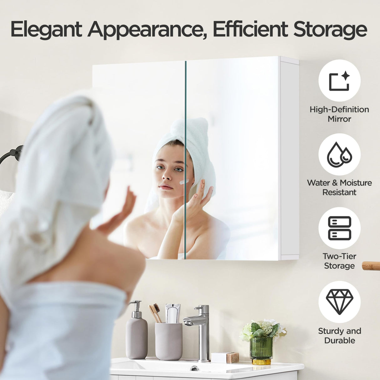 Yaheetech Bathroom Mirror Cabinet, Medicine Cabinet with 2 Frameless Mirrored Doors, Wall-Mounted Storage Cupboard with Adjustable Shelf for Living Room, Laundry Room, Mudroom Yaheetech