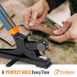 Desktop Leather Belt Hole Puncher Tool - Easier to Use Tabletop Design for Watch Band, Handbag Strap. Heavy Duty Carbon Steel, Precision 6 Sizes Hole Punch for Fabric, Crafts, Easy DIY PRO-MASTER SMART & SIMPLE
