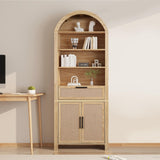 79" Tall Arched Bookcase with Storage, Mid Century Modern 6-Tier Cabinet with Door and Drawer, Arched Bookshelf with Open Display Shelf for Office Living Room (Natural, 79inch-Doors) Janmer Home
