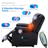 YODOLLA Home Theater Seating with Massage and Heat, RV Couch Wall-Hugger Reclining Sofa with Side Pockets for Living Room, Black YODOLLA