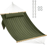CHULIM Double Quilted Fabric Hammock with Hardwood Spreader Bars and Pillow 450 LBS Capacity 2 Person Hammock Large Hammock for Outdoor Patio Backyard Poolside - Green CHULIM
