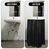 Windkream Fabric Sink Skirt Diamond Bathroom Stitch Self Stick Adhesive Waterproof Fabric Under Sink Curtain Skirt 55 x 32 Inch Adds Bathroom Storage(Black,Classic Style) Windkream