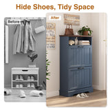 Shoe Storage Cabinet with 2 Flip Drawers, 24" W Farmhouse Modern Hidden Shoes Rack Cabinet with Adjustable Shelves & Open Storage, Narrow Slim Shoe Organizer for Front Door Entrance, Entryway, Blue WINWY