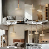 JIANTLAIUS 2PCS Japanese Wabi-sabi Style Pendant Light Round Natural Stone Shade Nordic Wood Chandelier Bedroom Bedside Light 12W for Living Dining Room Table Ceiling Hanging Lamp JIANTLAIUS