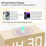 URAYCO Wood Digital Alarm Clock with 10W Fast Wireless Charger, USB Charging Ports, DST, Dimmable, Snooze, Large Number LED Display for Bedrooms, Desk, Living Room Table, Bedside, Nightstand (Bamboo) URAYCO