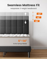 Pipishell Queen Bed Frame with 12 Thickened Legs&Fabric Upholstered Headboard,1300 lbs Strong Weight Capacity, Adjustable Headboard, No Box Spring Needed, Easy Assembly, Underbed Storage（Solid Wooden） Pipishell