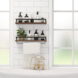 SODUKU Floating Shelves for Wall, Bathroom Shelves with Towel Bar, Wall Mounted Storage Shelves for Kitchen, Bathroom, Set of 2 Brown SODUKU