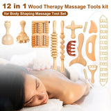HAQQI 12 in 1 Wood Therapy Massage Tools kit for Body Shaping Massage Tool Set, Wooden Massager Body Sculpting Sets for Muscle Pain Relief, Anti-Cellulite HAQQI