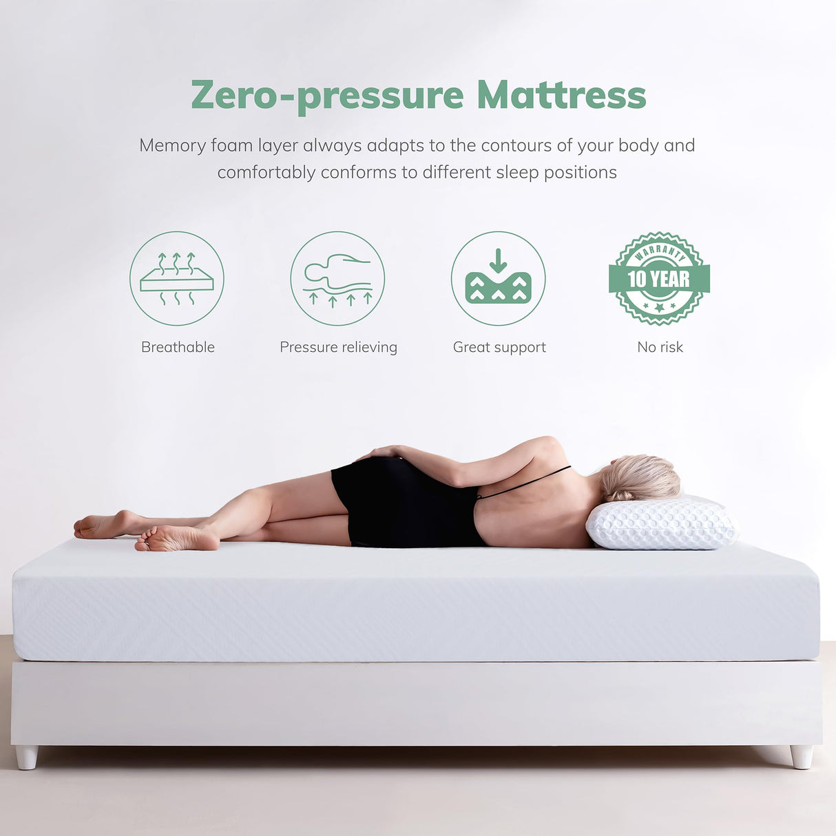 EGO White 8 Inch King Memory Foam Mattress, Cooling Gel Green Tea Mattress Bed in a Box, CertiPUR-US Certified, 76"x80", Medium Firm MLILY