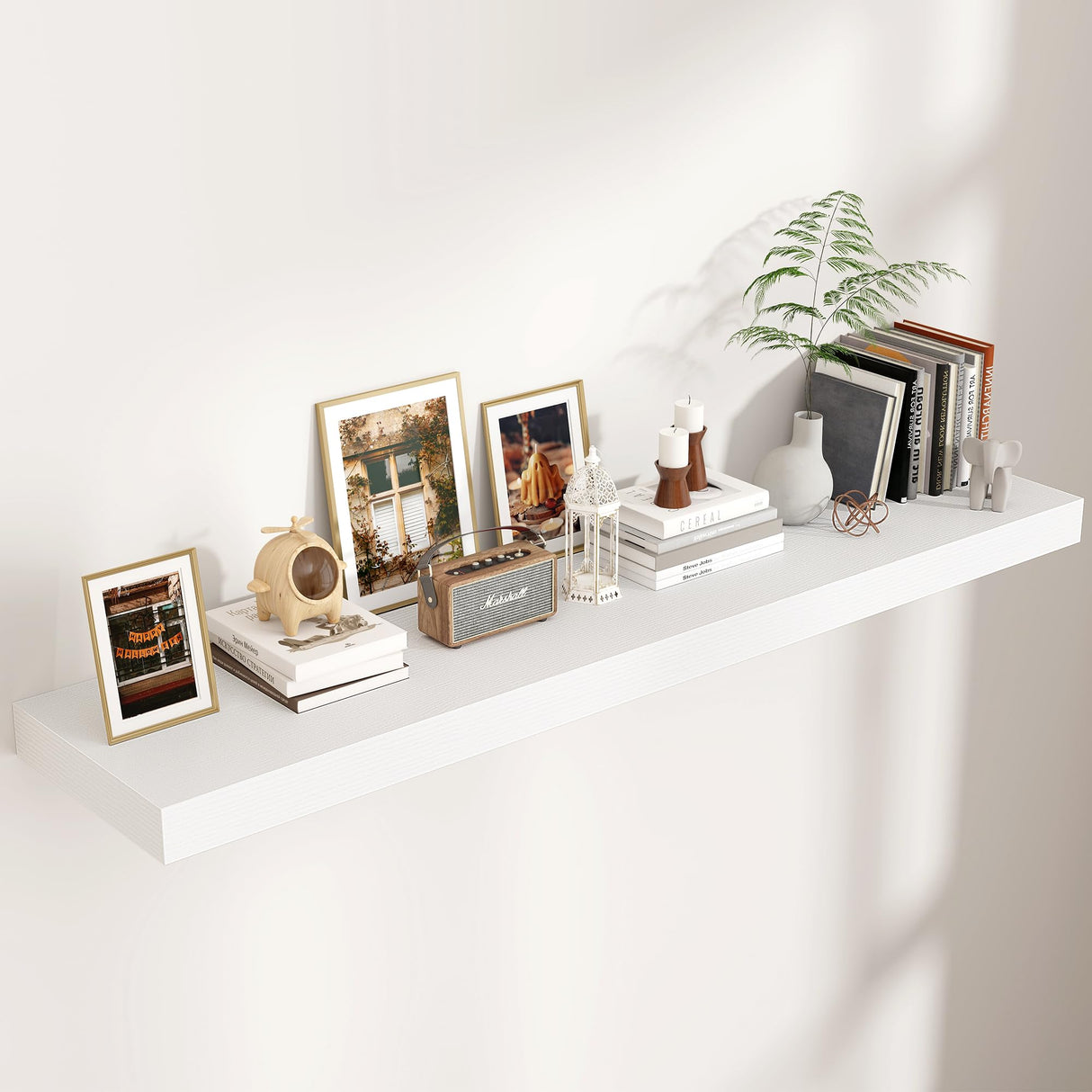 Venusmiles Floating Shelves for Wall, Large Wall Mounted Shelves with Invisible Brackets, Long Wood Floating Wall Shelf Shelves for Living Room, Bedroom, Kitchen, (White, 55" W x 12" D x 2" H) Venusmiles