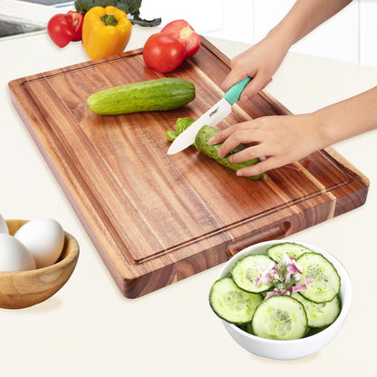 20 Inch Large Acacia Wood Cutting Board 1.5" Thick, Reversible Wooden Cutting Board for Kitchen, Charcuterie Board Cheese Board with Deep Groove, - WoodArtSupply