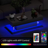 Black Coffee Table with LED Lights – 47.3" Modern Coffee Table with Hidden Storage & Sliding Top – Smart Living Room Table with High Gloss Finish GOFEI