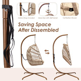 NICESOUL Hanging Egg Chair with Stand Indoor Outdoor, Comfy Patio Rattan Swing Hammock Chairs with Cushion, 350lbs Capacity Egg Shaped Chair for Lawn Backyard Balcony Bedroom, Birthday Gift, Beige NICESOUL