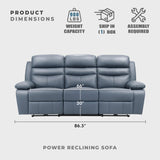Lexicon Recliner Sofa for Living Room, Double Reclining RV Couch, Power Wall Hugger Recliner Home Theater Seating Leather Match Reclining Sofa, with USB Charge Port, 86.5''W Sofa, Blue Lexicon
