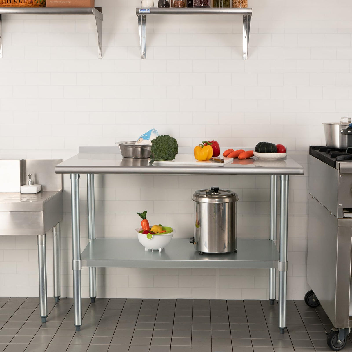HARDURA Stainless Steel Table Prep & Work Table 24 x 48 Inches NSF Heavy Duty Commercial with Undershelf and Backsplash for Restaurant Kitchen Home and Hotel HARDURA Restaurant Equipment