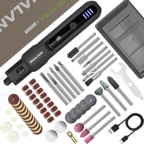 Rotary Tool - 3.7V Cordless Rotary Tool Kit LED Ring Work Light, 2.0Ah Li-ion Battery 5 Speed 70 Accessories Power Rotary Tools 20000RPM,Mini Rotary Tool Cordless for Light DIY Projects/Precision Work PHALANX