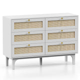 VINGLI 6 Drawer Dresser, White Dresser for Bedroom, Rattan Dresser, Boho Dresser, Wood Dresser Long Dresser TV Stand, Chest of Drawers, Baby/Kids/Nursery Dresser for Kids Bedroom, Living Room (White) VINGLI