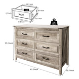 NEDYO Farmhouse 6 Drawer Dresser, Wood TV Stand, Mid Century Modern Chest of Drawers, Wooden Dresser Storage Organizer Cabinet for Bedroom Living Room Hallway and Entryway. Light Rustic Oak NEDYO