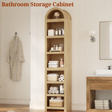 UPOSOJA 76" Tall Narrow Arched Bookcase,7-Teir Mid-Century Modern Bookshelf,Adjustable Shelves offering More Storage Space for Living Room,Kitchen,Home Office,Oak UPOSOJA