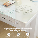 BANTI Electric Standing Desk with Drawers, 48 inch Whole-Piece Glass Desktop, Height Adjustable Stand up Sit Stand Home Office Ergonomic Workstation, White Tabletop BANTI