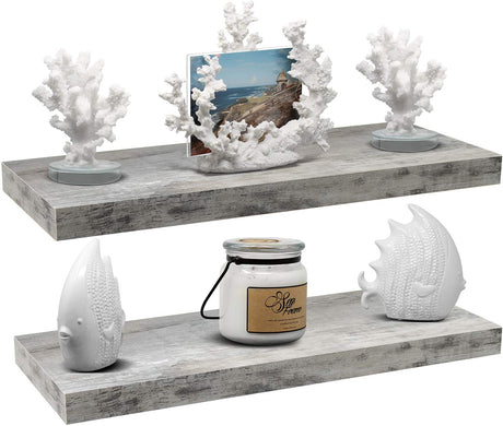 Sorbus Floating Shelves, Wall Shelves for Bedroom, Kitchen, Living Room, Bathroom Shelves Over The Toilet, Home Decor, Farmhouse, 24 x 9 Inch Wall Mounted Floating Shelves for Wall, 2 Pack Rustic Grey Sorbus