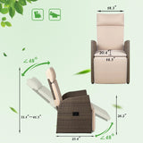 Greesum Patio Recliner All-Weather Wicker Lounge Chair with Flip-up Side Table(Set of Two), Beige Greesum