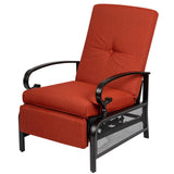 Oakcloud Adjustable Outdoor Lounge Chair Metal Patio Relaxing Recliner Chair with Removable Cushions(Red) Oakcloud