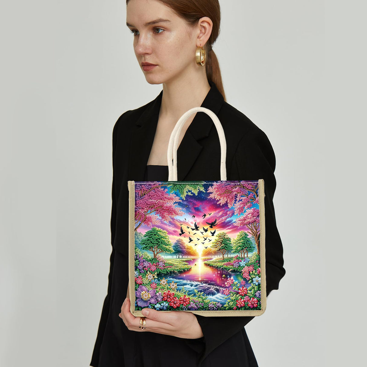 Tontut Diamond Painting kit Handbag Beautiful Scenery DIY Handmade Diamond Pattern Creative Gift Large Capacity Commuting Leisure Bag Tontut