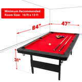 GoSports Mid-Size 7 ft x 3.9 ft Billiards Game Table - Foldable Design, Includes Full Set of Pool Balls, 2 Cue Sticks, Chalk, and Felt Brush - Red GoSports