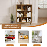 GRUSIGN 8 Cube Bookshelf 3 Tier Mid-Century Rustic Brown Modern Bookcase with Legs,Retro Wood Book Shelf Storage Organizer Shelf,Freestanding Organizer Display Shelf for Bedroom,Living Room,Office GRUSIGN