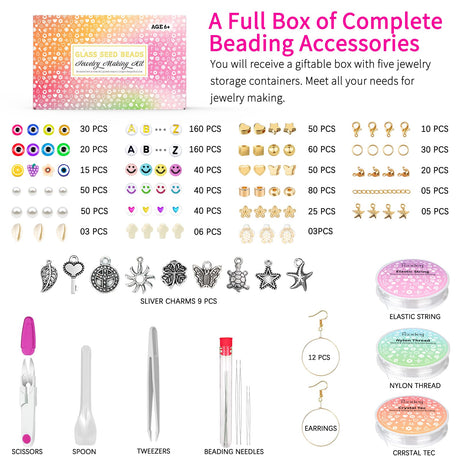 4mm Glass Seed Beads Friendship Bracelet Kit, 15500pcs 96 Colors 6/0 Small Beads for Friendship Bracelet Beads Waist Beads with String Cords Letter Beads for DIY Jewelry Making Crafts Sistenia