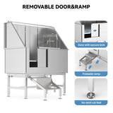 GAOMON 50" Dog Bathing Station,Professional Stainless Steel Dog Washing Station for Large Dogs, Dog Grooming Tub Bathtub with Soap Box, Removable Ramp,Faucet,Washing Sink for Home GAOMON