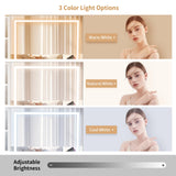 VOWNER Vanity with Lighted Mirror - Makeup Vanity Desk with Glass Top, Power Strip, Drawers and Shelves, 3 Color Lighting Modes Adjustable Brightness, Vanity Table with Cushioned Stool, 45'' L VOWNER