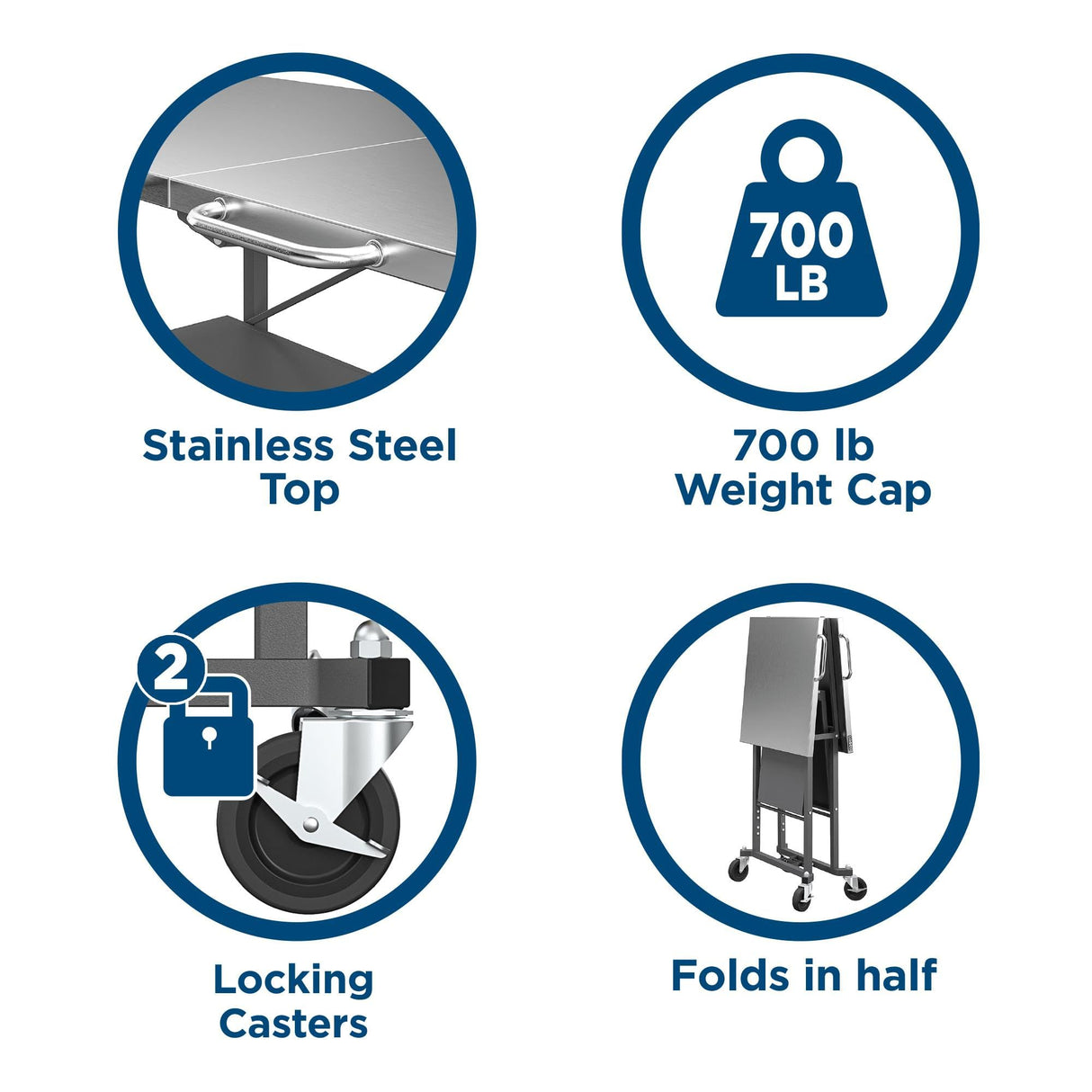 COSCO SmartFold Portable Workbench/Folding Utility Table with Locking Casters, 600 lb. Capacity, Stainless Steel Top Cosco