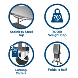 COSCO SmartFold Portable Workbench/Folding Utility Table with Locking Casters, 600 lb. Capacity, Stainless Steel Top Cosco