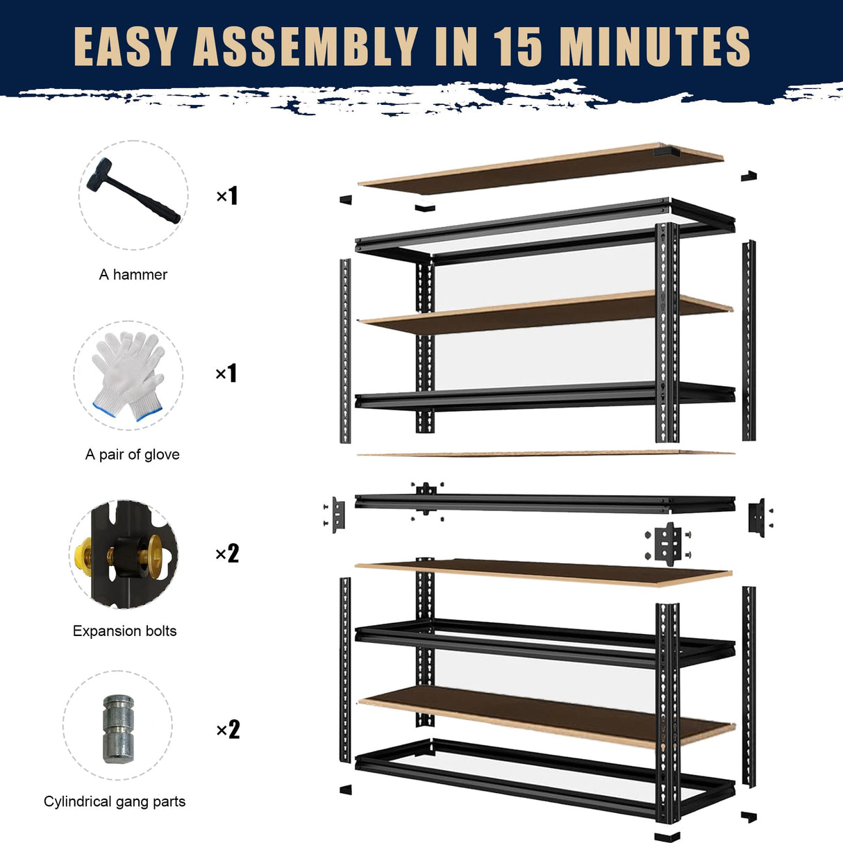 ZEUKMXOO Metal Storage Rack, 28''×12''×60'' Heavy Duty Shelf, 2400 LBS Black Standing Shelf Units, Adjustable Storage Shelves, Garage Racks and Shelving (1, Black) ZEUKMXOO