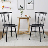 COSTWAY Dining Chair Set of 2, Farmhouse Windsor Chairs Dining Room Chairs with Spindle Back and Sturdy Metal Construction, Kitchen Side Chairs for Living Room Restaurant, Black (Height 17'') COSTWAY