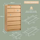 Aitjunz Modern 7 Drawers Dresser for Bedroom, 55" Tall Dressers & Chest of Drawers w/Curved Profile Design, Wood Mid Century Vertical Storage Dressers Organizer for Bedroom, Living Room, Natural Oak Aitjunz