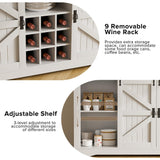 SYESWAY 57" Coffee Bar, Farmhouse Coffee Bar Cabinet with 3-Tier Storage, Tall Buffet Kitchen Hutch Cabinet with 8 Hooks & 9 Wine Racks, Wine Bar Cabinet for Home, Living Room, White SYESWAY