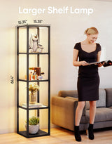 PARTPHONER Floor Lamp Glass Display Shelf with Remote/APP Control, Dimmable LED Floor Lamp with Shelves, Open Display Cabinet, Color Temp Control (2700K-6000K), Black PARTPHONER
