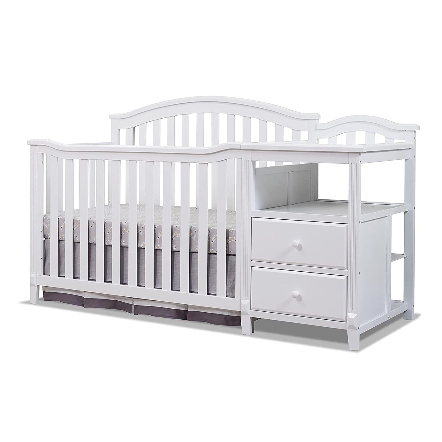 SORELLE FURNITURE Berkley Crib and Changer with Slat Panel Back Classic -in- Convertible Diaper Changing Table Non-Toxic Finish Wooden Baby Bed Toddler Childs Daybed Full-Size Nursery - White - WoodArtSupply