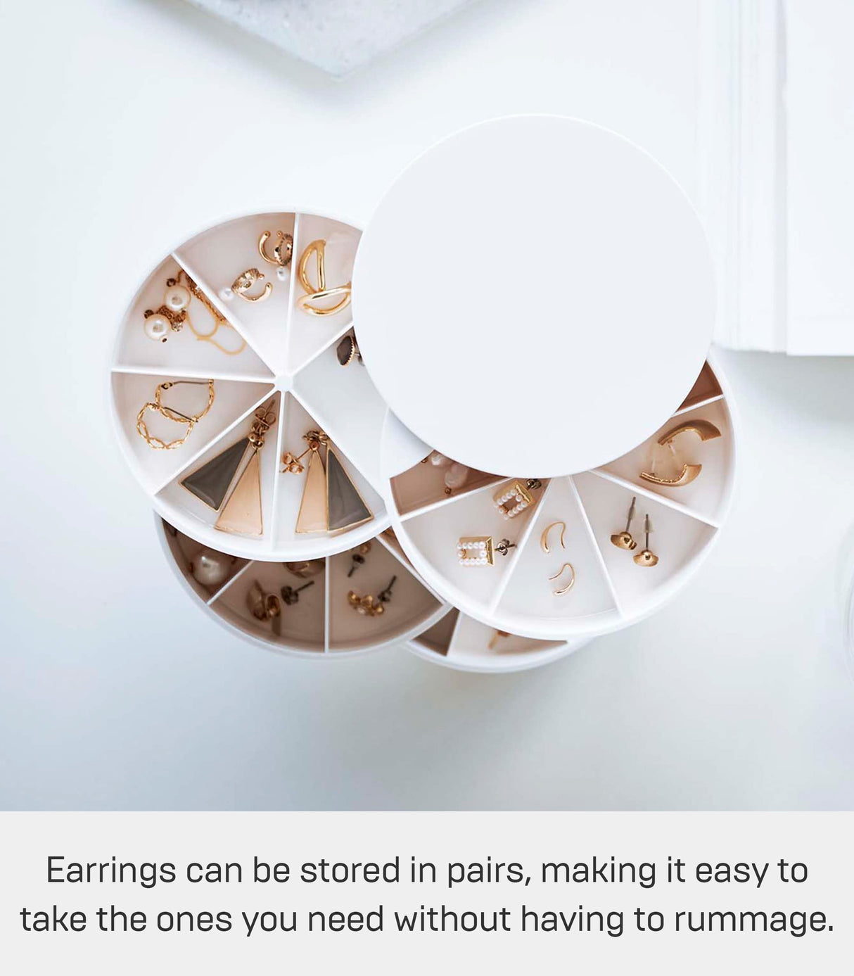 Yamazaki Home Tower Rotating Jewelry Organizer, 4-Tier Storage Box, Stacked Accessory Trays - Sectioned - Abs Plastic YAMAZAKI