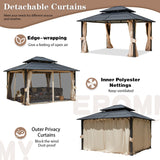 EROMMY 12'x14' Hardtop Gazebo, Double Roof Metal Canopy with Aluminum Frame, Netting and Shaded Curtains Included Permanent Outdoor Pavilion Gazebos for Patio, Backyard, Deck and Lawns EROMMY