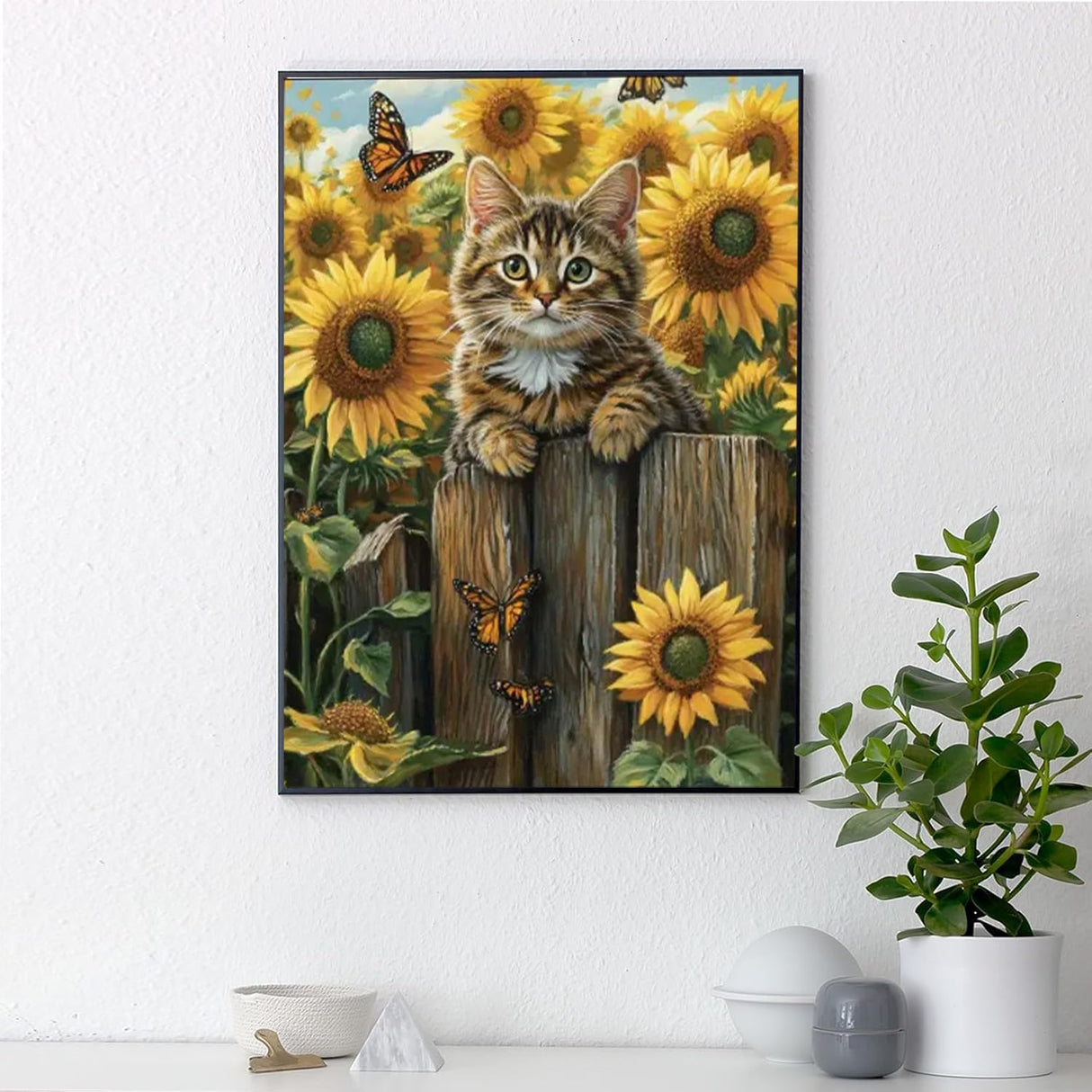 AIBOERL Sunflowers Cat Diamond Art Kits for Adults,Cat 5D Diamond Painting Kits for Adults Beginners,DIY Full Round Drill Diamond Dot Painting Gem Art Kits for Adult,Home Wall Decor 12x16Inch AIBOERL