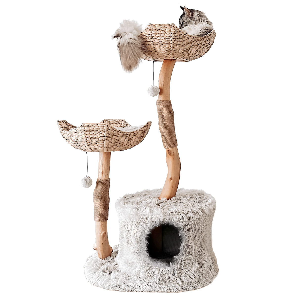 MAU Modern Cat Tree Tower for Large Cats, Real Branch Luxury Cat Condo, Wood Cat Tower, Cat Scratching Tree, Cat Condo, Cat Lover Gift, Luxury Cat, Cat Gifts by Mau Lifestyle Mau Lifestyle