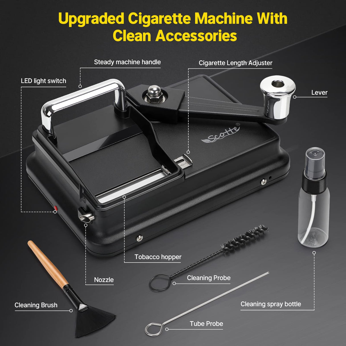 Scotte Cigarette Rolling Machine Manual Cigarettes/Tobacco Injecter 8mm Diameter Tube Making 80-100mm Lengths of Cigarrettes (Black) Scotte