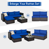 Tangkula 2 PCS Outdoor Wicker Armless Sofa, Patio Rattan Sectional Sofa Set w/2 Thick Seat Cushions and 2 Back Cushions, Additional Seats for Balcony Garden Patio Poolside (Navy Blue) Tangkula